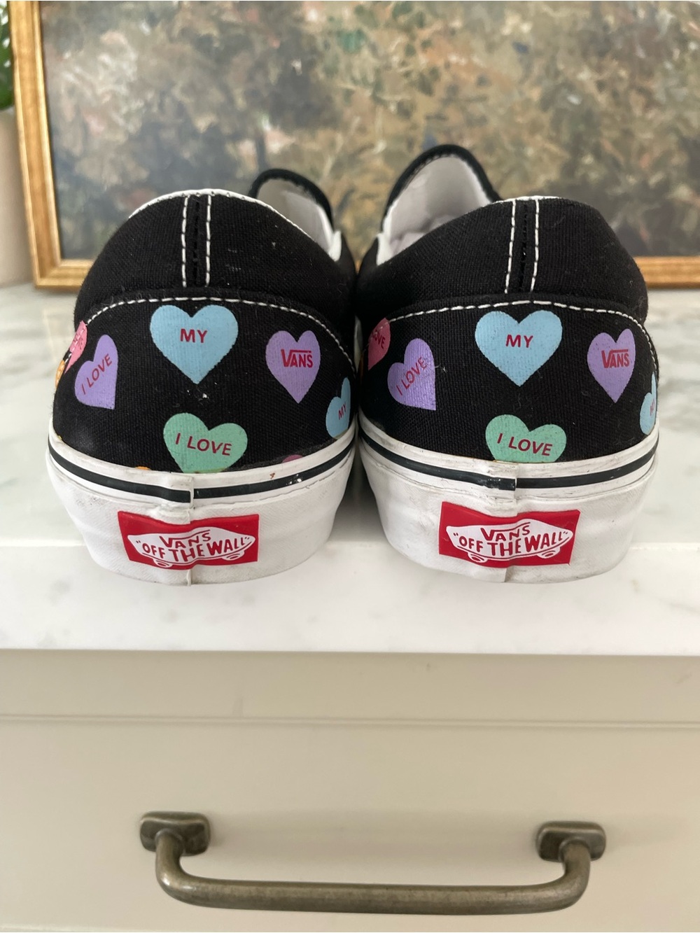 Vans slip on sneakers I love my vans hearts candy size 10.5 women black - Picture 4 of 9